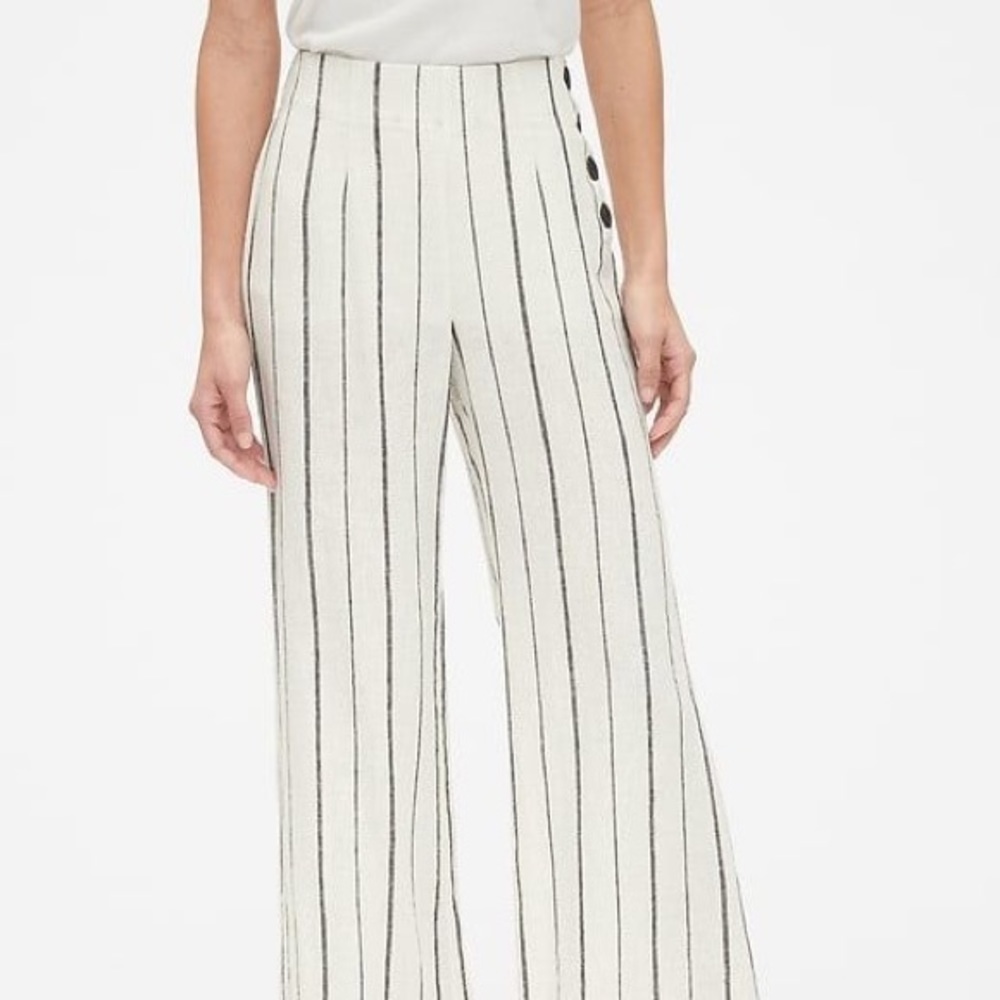 high rise side button linen blend pants